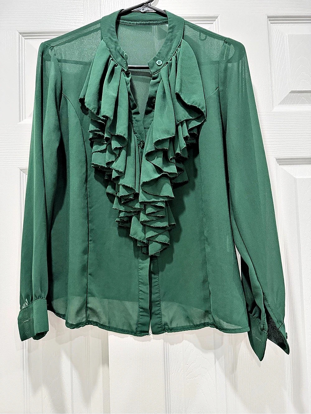 Made in Italy Green Ruffle Front Blouse
